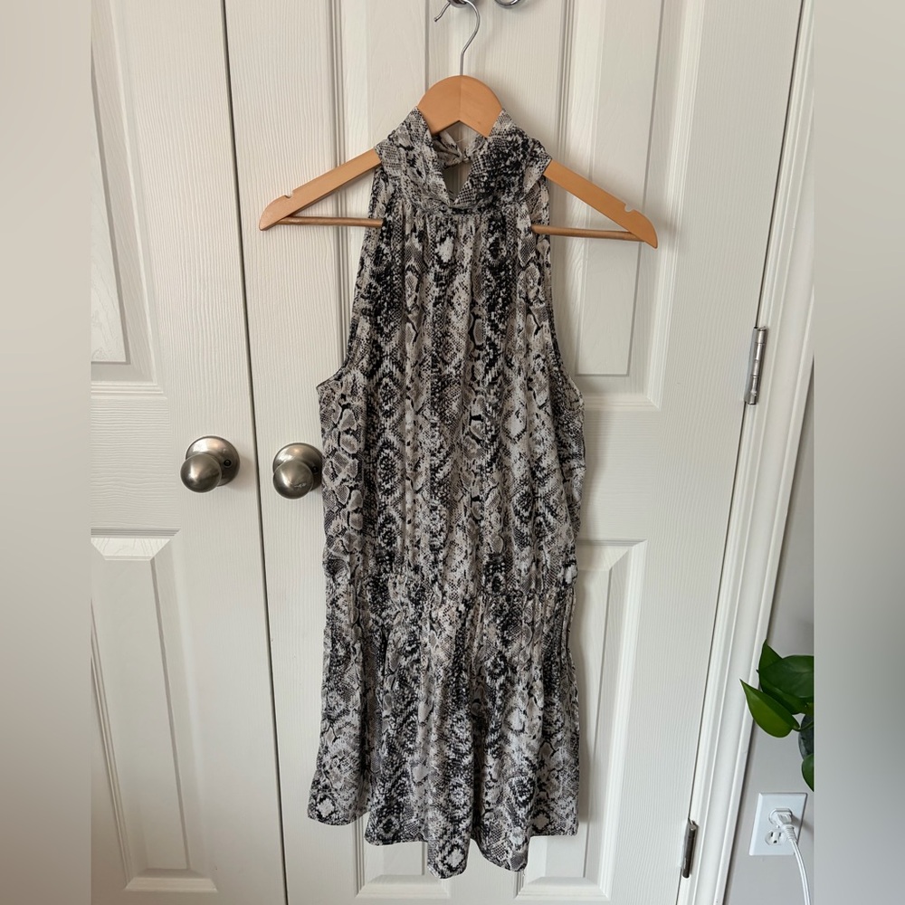 Halter neck Snake Print Dress with cinched drop waist